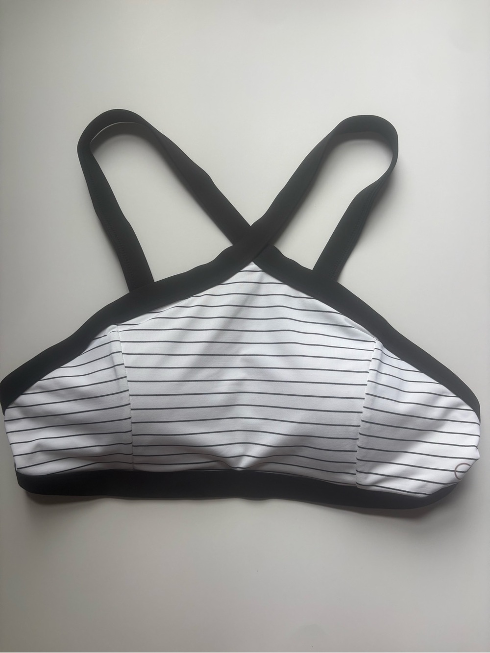 Calia Black and White Striped Cross-Back Swim Top